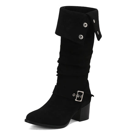 Big size 43 High Quality Wasteland Vintage Brown Maillard style Boots Retro Black Height increased Shoes Women Knee High Boots