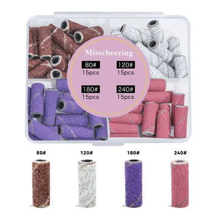 50Pc 3.1mm Mini Nail Sanding Bands 120# 80# 240# Cuticle Polishing Sand Ring Stainless Steel Nail Drill Bit Gel Remove Tools Set