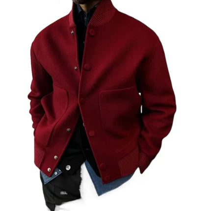Men's Autumn/Winter Top Coat Stand-up Collar Buttons Solid Color Simple Comfortable Casual Design Fashion Advanced Soft Niche