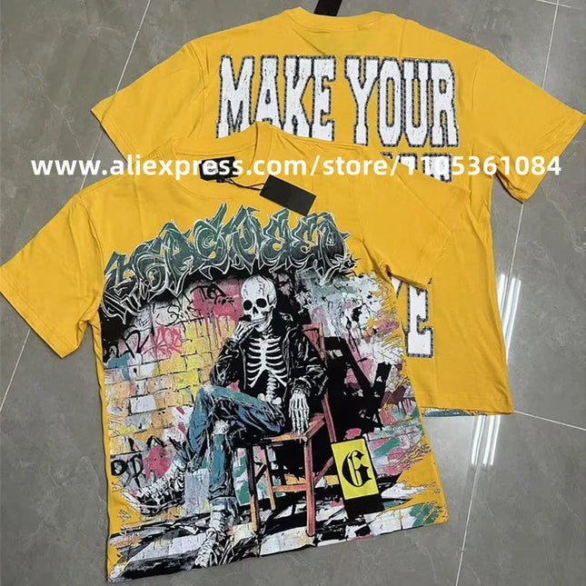 Camiseta de manga corta GODSPEED de algodón suelto para hombre y mujer, estilo urbano americano de verano, con etiquetas, GOD SPEED, Top Hip Hop