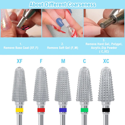 5 In 1 Carbide Nail Drill Bits Dual Rotation Volcano Tornado Milling Cutter Nails Polishing Gel Remover Manicure Tools 3/32"