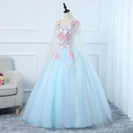 Customized Sky Blue Ball Gown Quinceanera Dresses Tulle Appliques Prom Birthday Party Gowns Formal Occasion Vestido De Noche