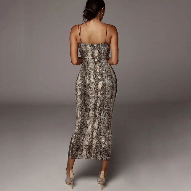 Sommer Sexy Leopard Ärmelloses Elegantes Kleid Damen Kleidung Weibliche Mode Hohe Taille Spaghettiträger Eng Anliegende Abendpartykleider