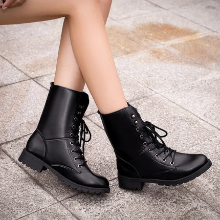 2025 New Lace-up Women's Motorcycle Boots Women British Style Ankle Boots Gothic Punk Low Heel Classic Boot Female Shoes