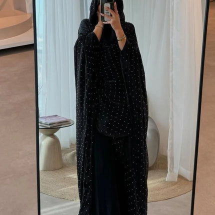 Muslim Dress Women Abaya with Scarf Diamond 2 Piece Set Party Headscarf  Arab Long Robe Morocco Dubai Kaftan Vestidos Jalabiya