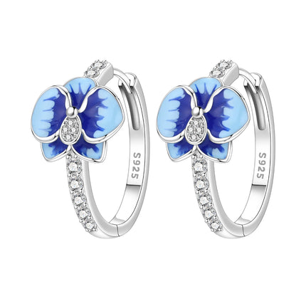 Orstarry Original 925 Sterling Silver Blue Iris Flower Earrings Women Hoop Earring Anniversary Jewelry Trendy Gifts