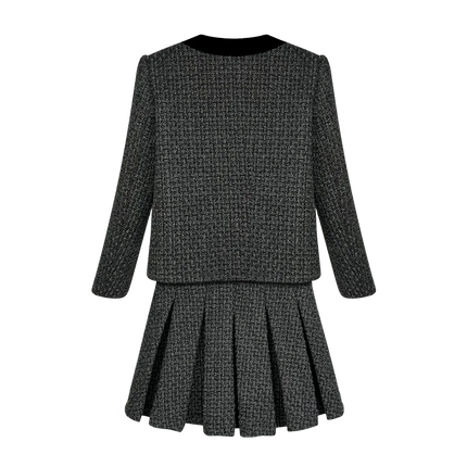 New fashionable and elegant celebrity temperament college style design small fragrance jacket + pleated skirt suit