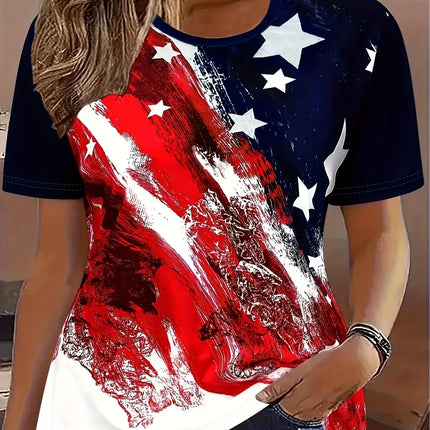 Elevate your casual look with this eye-catching women’s flag print t-shirt. Crafted from high-quality, skin-friendly material, i