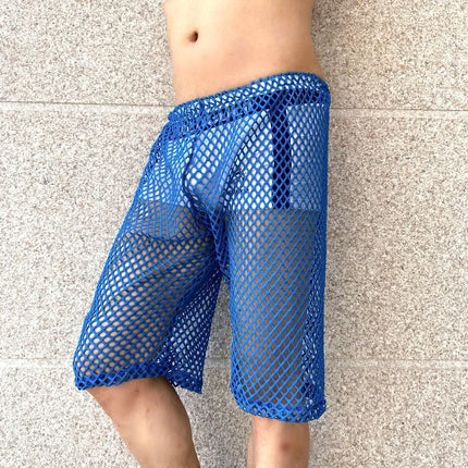 Mens Mid-Length Pants With Large Mesh Hollow Perspective Shorts Niche Home Breathable Comfort Casual Shorts Men'S Clothing 2024