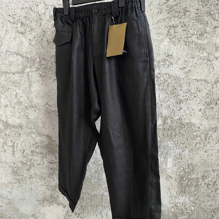 TOP-YAMAMOTO black linen trousers, casual straight-leg pants, an original trendy brand