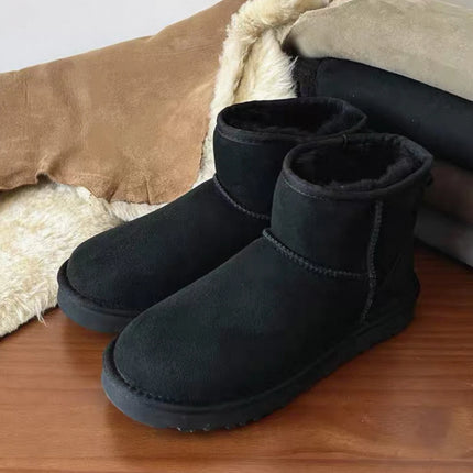 Women Natural Sheepskin Ultra Mini Snow Boots New Design Classic Sheep Fur Wool Lace up Ankle Boot Leather Winter Warm Men Shoes