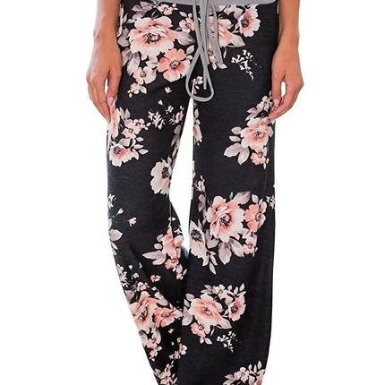S-8XL Fashion Women Casual Loose Stretch Printing Long Wide Leg Yoga Pants Drawstring  Lounge Pants Pajama Pants