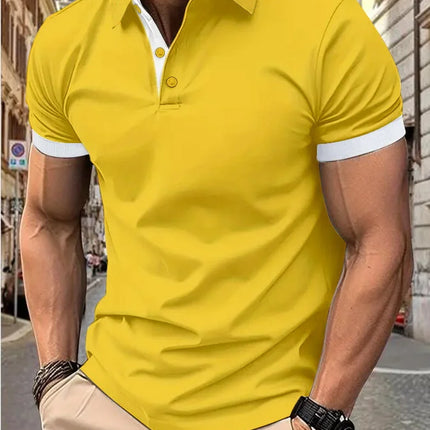 Men's short sleeve color matching fashion with men's lapel short sleeve