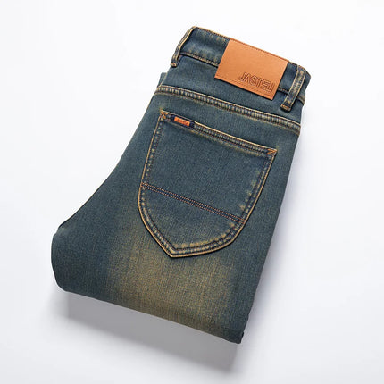 High Quality Winter Jeans Men's Warm Fleece Thickened Elastic Denim Pants Fashion Straight Elastic Retro Plush Velvet Pants