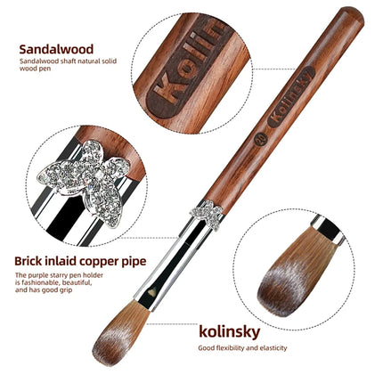 100% Pure Kolinsky Acrylic Brush UV Gel Carving Nail Brush Sandalwool Handle Zircon Butterfly Manicuring Nail Tool Size 2#-20#