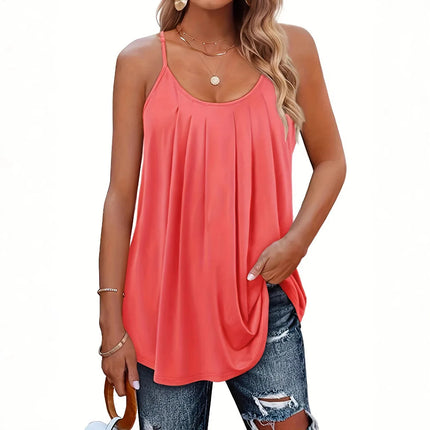 Women Summer Vest Tank Sleeveless Strap Tops Folded Fine Shoulder Straps Camis Loose and Casual Tank Top