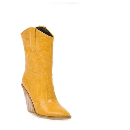 New Classic Embroidered pointed Sexy Cowboy Boots for Women Leather Cowgirl Boots High Heels Shoes Mid Calf Woman Boots Large