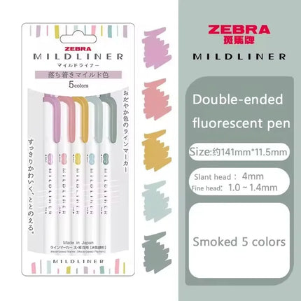 New Zebra Mildliner Highlighter Pastel Full Set 5 Colors Set Marker Pen Double Ended Art Stationery Supply for Drawing Painting