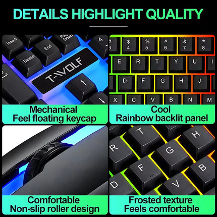 Rainbow Backlit Wired Keyboard And Mouse,floating Keycap Strong, Wear-resistant, Comfortable Feel Keyboard For - product imag