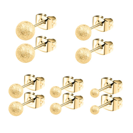 1 Pair Tiny Women Girls 14K Gold Plated Round Ball Stud Earrings Surgical Stainless Steel Earrings Set 2-6MM