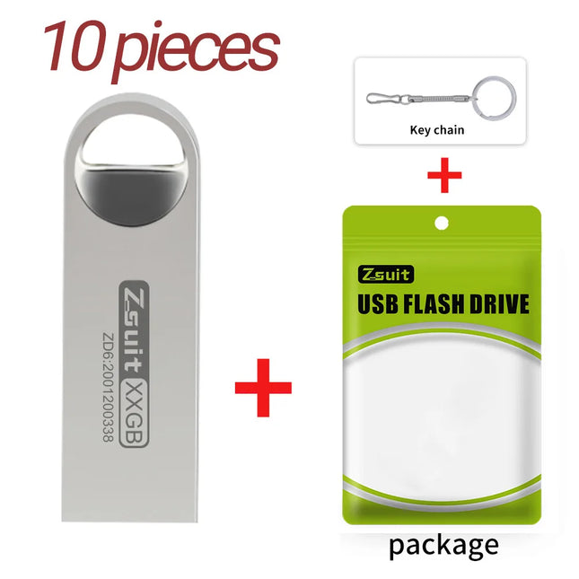 ZSUIT 10 Stück Großhandel USB-Flash-Laufwerk 4GB 8G 16G Pendrive 32GB Speicherstick Wasserdicht Metall U-Disk 64GB U-Disk 3.0 Kostenloses Logo