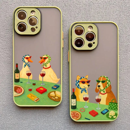 Cute Cartoon Dog Cat Phone Case For iPhone 17 16 15 11 12 14 13 Pro Max Mini X XS XR 7 Plus 17E Shockproof Matte Cover Fundas