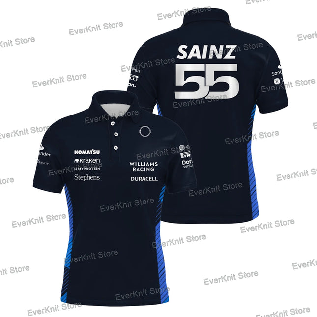 Men's Carlos Sainz 55 Navy Williams Racing Polo Shirt Alex Albon 23 Driver Sports Breathable T-Shirt Daily Casual Plus Size Polo