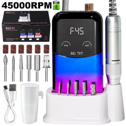 45000RPM Electric Nail File Professional Nail Polishing Machine Rechargeable Low Noise Nail Sander File For Manicure Salon