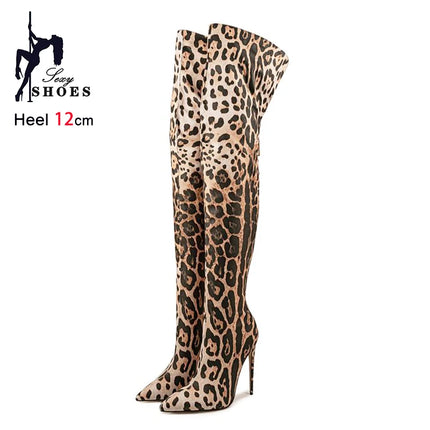 Purple Gradient Leopard Print Long Boots Women Thigh High Elastic Socks Boots 11CM Stiletto Over-the-Knee Spring Autumn Shoes