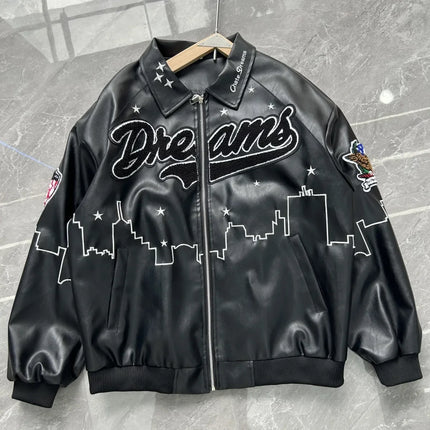 American-style heavy-duty jackets for men vintage embroidery baseball jacket unisex leather jacket motorcycle coats men jacket