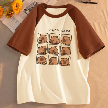 Capybara Kapibara shirt female kawaii Grunge women graphic t-shirt Comfortable University Graphic korean clothes Pastel