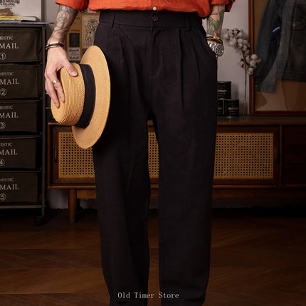 Red Tornado Linen Cotton Casual Pants Summer Men's Lightweight Breathable Leisure Trousers Loose Fit
