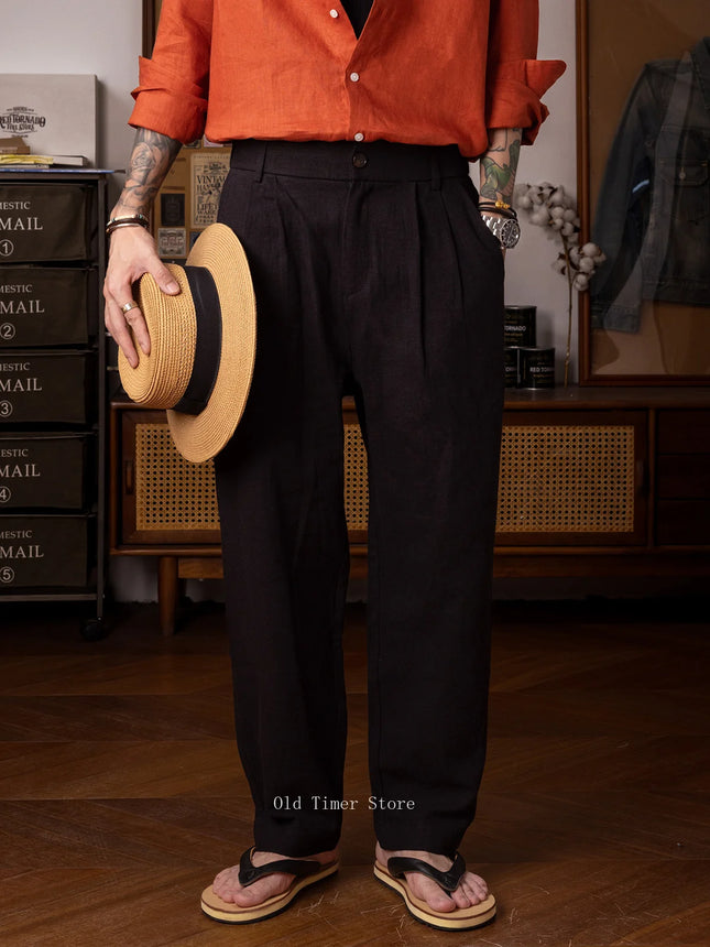 Red Tornado Leinen-Baumwoll-Freizeithose Sommer Herren Leichte Atmungsaktive Freizeithose Lockere Passform