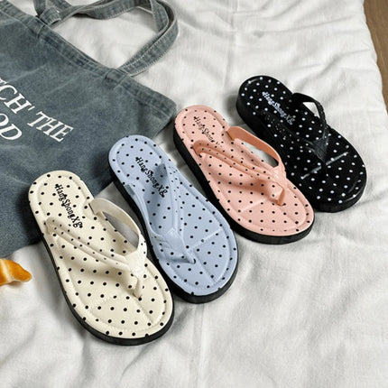 Cute Polka Dot Platform Flip Flops Thick Sole Non-Slip Thong Sandals Breathable Beach Slippers Summer