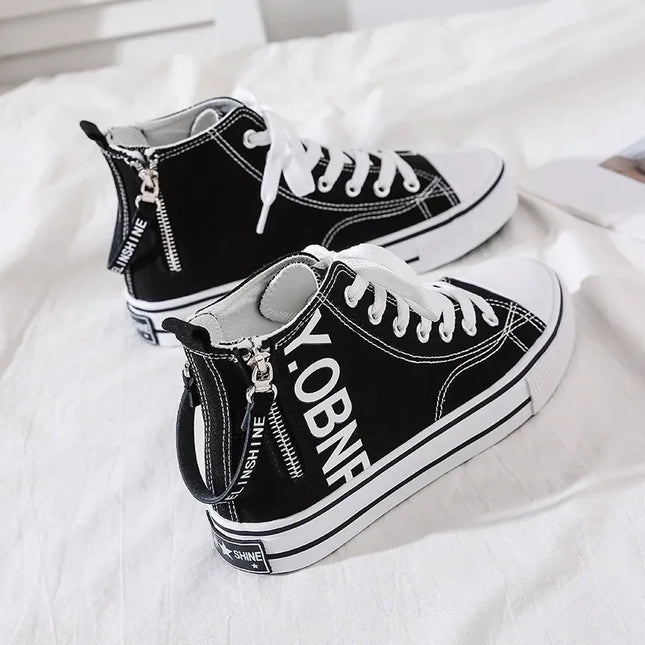 New Women Canvas High Top Shoes Slip On White Sneakers Side Zipper Casual Comfortable designer shoe zapatos de mujer shoes