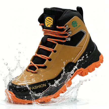 Water Repellent Leather Safety Boots for Men, Lightweight Steel Toe Anti-Smash Anti-Puncture Durable Industrial Outdoor Work Boo