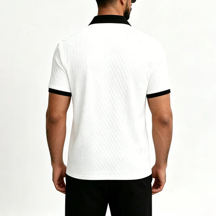 2026 Summer Men's Jacquard Knit Polo Shirt Contrast Collar Short Sleeve Loose Fit Soft Breathable Casual Sport Daily Wear Tops