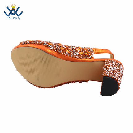 2025 Italian Design Classics Style Shoes and Bag Set in Orange Color INS New Arrivals High Quality Full Crystal with Platform