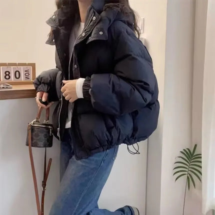2025 New Winter Puffer Jacket Women Warm Parkas Solid Long Sleeve Casual Cotton Padded Jacket Hooded Snow Wear Coat  Female