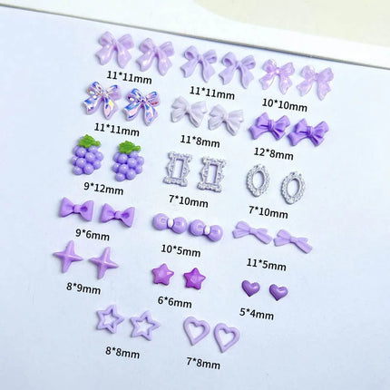 100Pcs/Bag Cute Bow Flower Star Heart Nail Charms Randomly Mixed Sweet Hollow Pearl Heart Nail Art Decorations Accessories