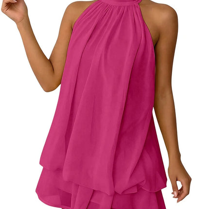 Women Halter Neck Backless Tie Mini Dress Summer Sleeveless Chiffon Ruffle Short Dresses Sexy Club Party Beach Vacation Outfit