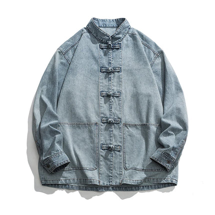 Chinese Style Denim Jacket Men Streetwear Oriental Clothes Autumn Male Jeans Coat Vintage Fashion Hip Hop Loose Outwear