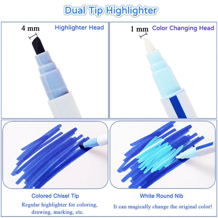 12pcs Double Ended Color Changing Highlighter Pens, Magic Markers for Journaling, DIY Crafts, School Office Drawing Supplies