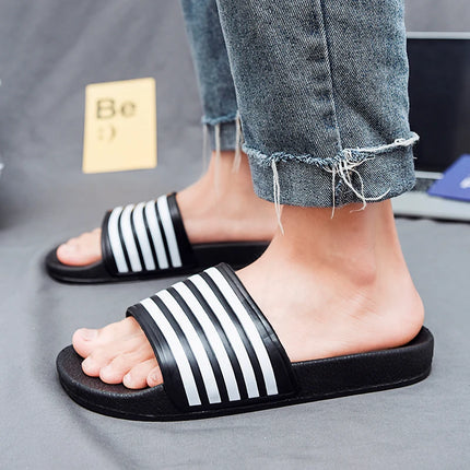New Men's Slippers Black And White Striped Soft EVA Flip Flops Couple 38-50 House Sandals for Men Size 48 Summer Beach Slippers