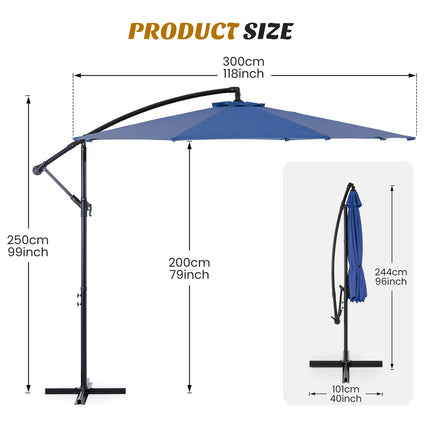 JHK 10FT Outdoor Patio Umbrella Hanging Cantilever with Easy Tilt Adjustment UV Protection 8 Sturdy Ribs for Backyard Garden