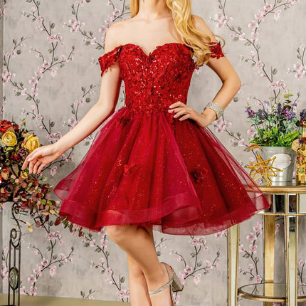 3D Butterfly Short Sweetheart Homecoming Dresses Sparkly Sequin Tulle Prom Dress Off Shoulder Appliques Party Gowns Women Teens