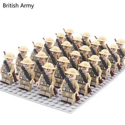WW2 24pcs/Lot Military Soldiers Building Blocks Set Weapons Soviet US UK China France Army Action Figures Bricks Toys Kids Gifts
