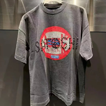 Satoshi New Arrival Carbon Gray Tee High Quality O-Neck Print Oversize Men T Short Sleeve Cotton T-shirts Washing Black White