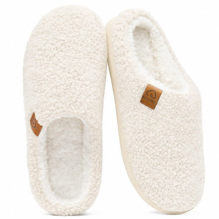 Shevalues Fur Lining Women's Slippers Curly Fleece House Shoes Fuzzy Comfy Warm Bedroom Slides Memory Foam Soft Sole Slippers