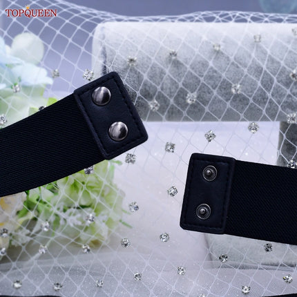 TOPQUEEN S01-E Fashion Floral Rhinestone Buckle Women's Elastic Waist Cinch Belt for Dress Formal Dress Belt Evening Party Band